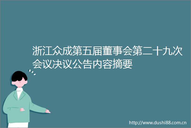 浙江众成第五届董事会第二十九次会议决议公告内容摘要