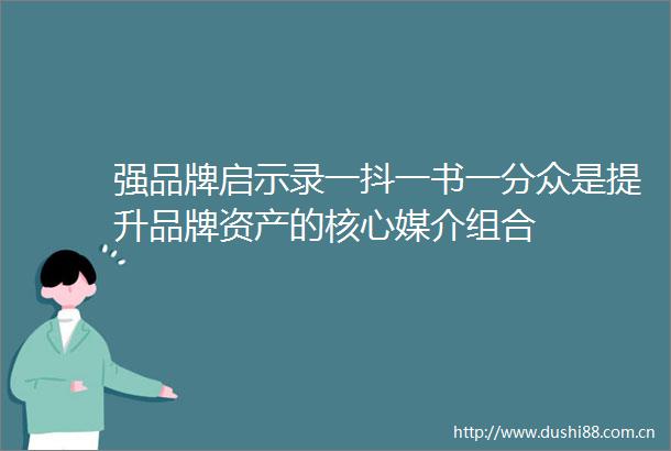 强品牌启示录一抖一书一分众是提升品牌资产的核心媒介组合