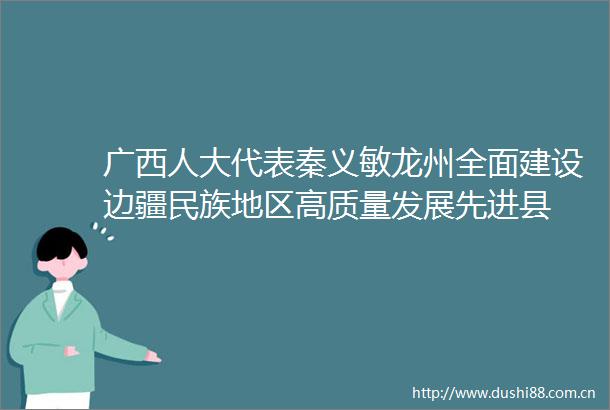 广西人大代表秦义敏龙州全面建设边疆民族地区高质量发展先进县
