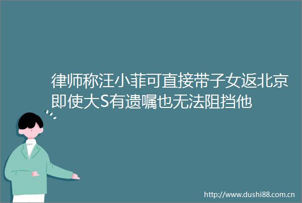 律师称汪小菲可直接带子女返北京即使大S有遗嘱也无法阻挡他