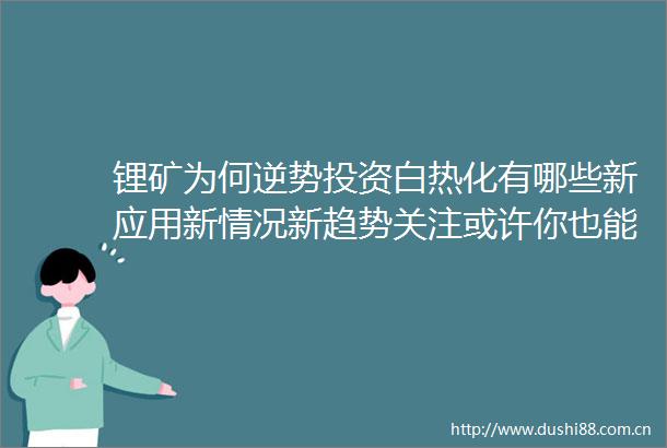 锂矿为何逆势投资白热化有哪些新应用新情况新趋势关注或许你也能赶上新风口