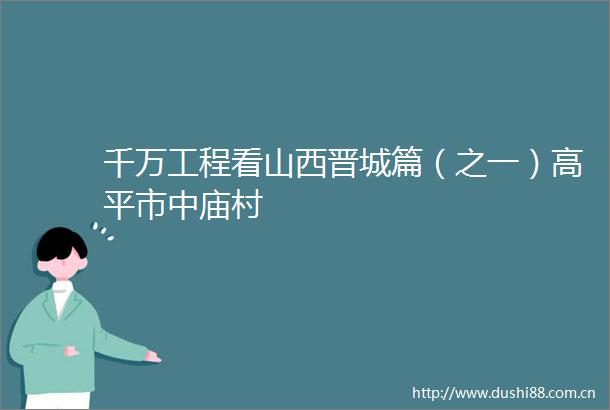 千万工程看山西晋城篇（之一）高平市中庙村