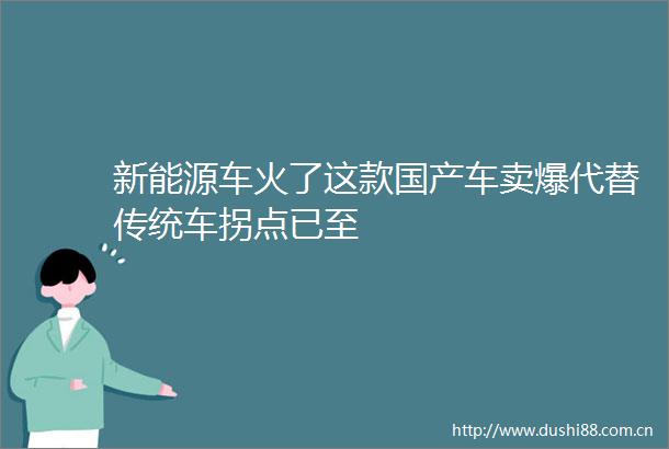 新能源车火了这款国产车卖爆代替传统车拐点已至