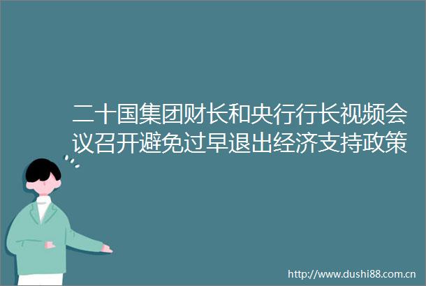 二十国集团财长和央行行长视频会议召开避免过早退出经济支持政策