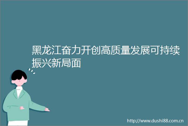 黑龙江奋力开创高质量发展可持续振兴新局面