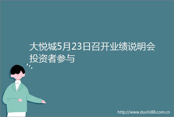大悦城5月23日召开业绩说明会投资者参与