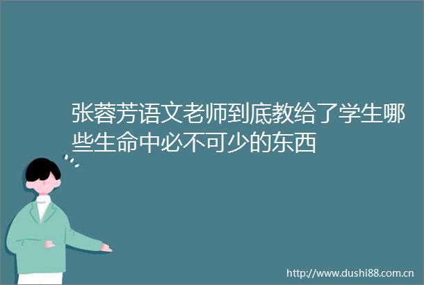 张蓉芳语文老师到底教给了学生哪些生命中必不可少的东西