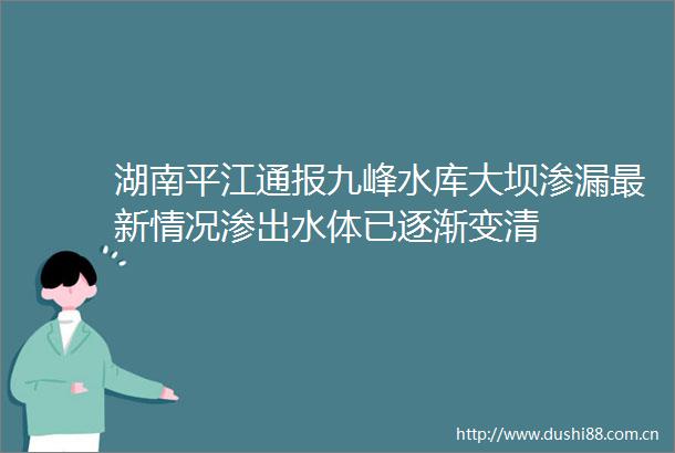 湖南平江通报九峰水库大坝渗漏最新情况渗出水体已逐渐变清