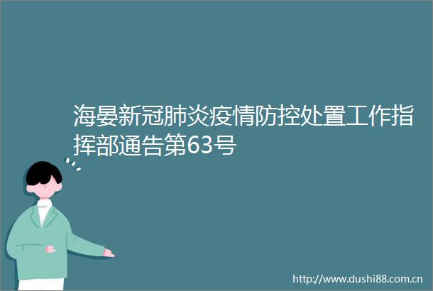 海晏新冠肺炎疫情防控处置工作指挥部通告第63号