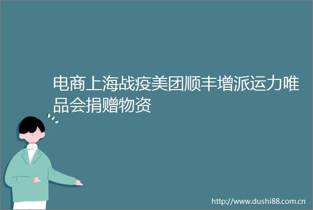 电商上海战疫美团顺丰增派运力唯品会捐赠物资