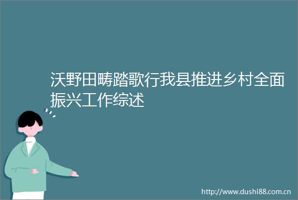 沃野田畴踏歌行我县推进乡村全面振兴工作综述