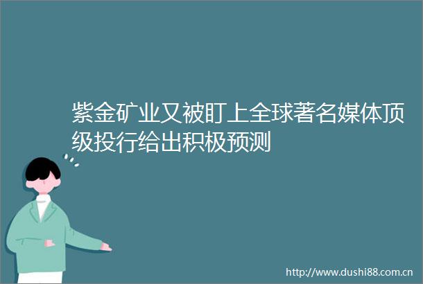 紫金矿业又被盯上全球著名媒体顶级投行给出积极预测