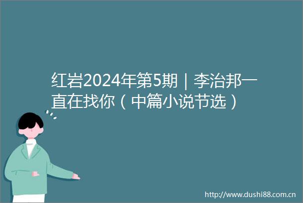 红岩2024年第5期｜李治邦一直在找你（中篇小说节选）