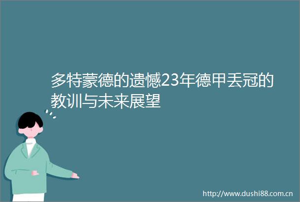 多特蒙德的遗憾23年德甲丢冠的教训与未来展望
