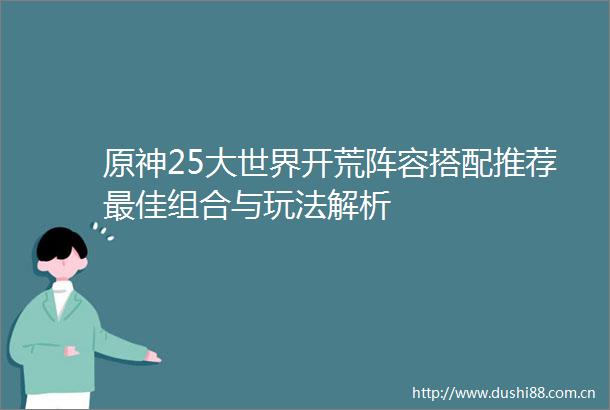原神25大世界开荒阵容搭配推荐最佳组合与玩法解析
