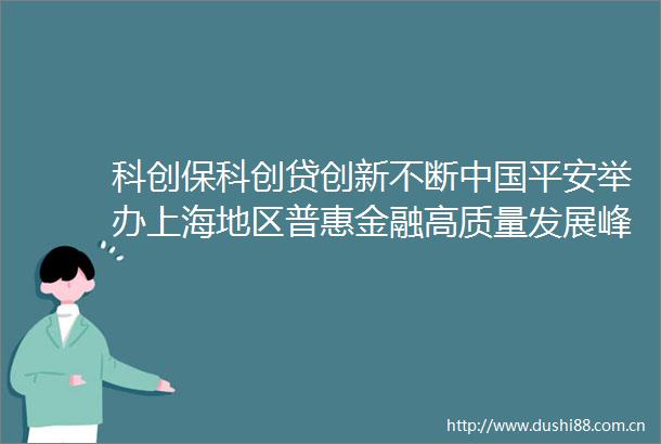 科创保科创贷创新不断平安举办上海地区普惠金融高质量发展峰会