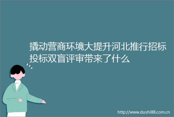 撬动营商环境大提升河北推行招标投标双盲评审带来了什么