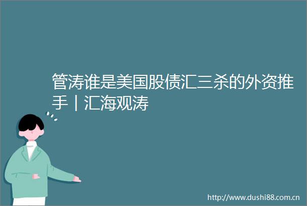 管涛谁是美国股债汇三杀的外资推手︱汇海观涛