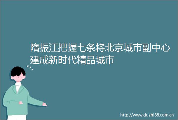 隋振江把握七条将北京城市副中心建成新时代精品城市