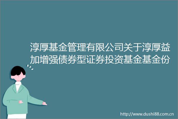 淳厚基金管理有限公司关于淳厚益加增强债券型证券投资基金基金份额持有人大会表决结果暨决议生效的公告