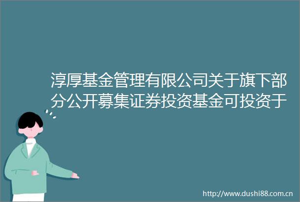 淳厚基金管理有限公司关于旗下部分公开募集证券投资基金可投资于北京证券交易所股票的公告