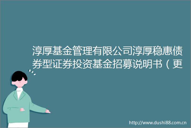 淳厚基金管理有限公司淳厚稳惠债券型证券投资基金招募说明书（更新）2024年第2期