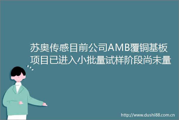 苏奥传感目前公司AMB覆铜基板项目已进入小批量试样阶段尚未量产