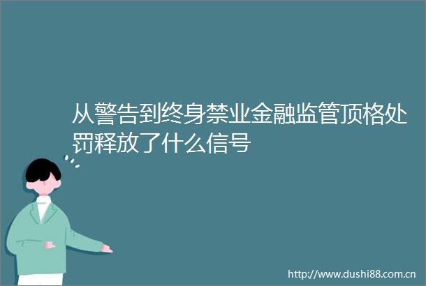 从警告到终身禁业金融监管顶格释放了什么信号