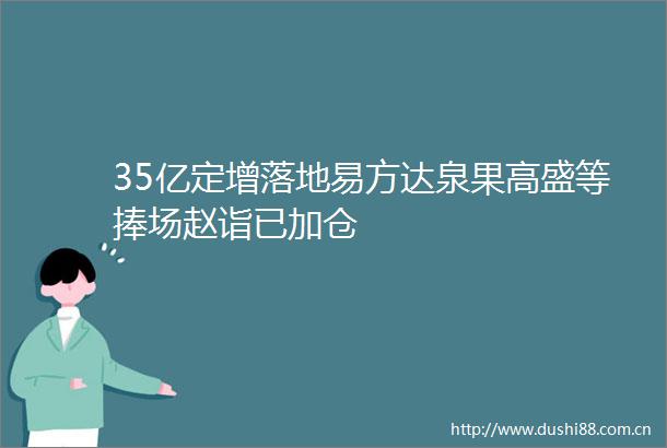35亿定增落地易方达泉果高盛等捧场赵诣已加仓