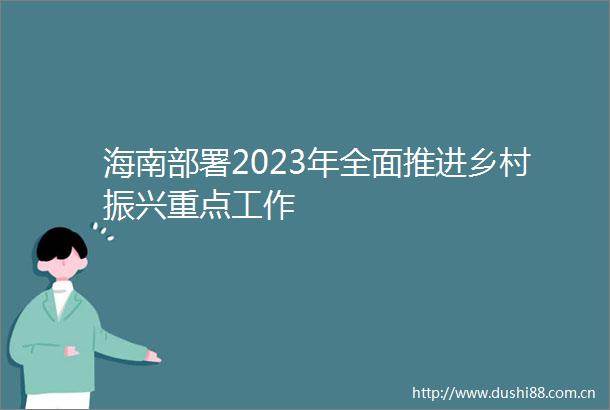 海南部署2023年全面推进乡村振兴重点工作
