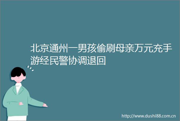 北京通州一男孩偷刷母亲万元充手游经协调退回