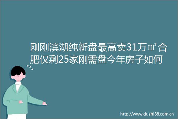 刚刚滨湖纯新盘最高卖31万㎡合肥仅剩25家刚需盘今年房子如何买3大权威专家带你边看边选免费报名