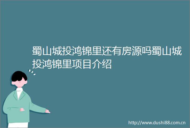 蜀山城投鸿锦里还有房源吗蜀山城投鸿锦里项目介绍