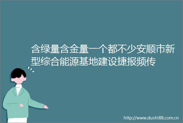 含绿量含金量一个都不少安顺市新型综合能源基地建设捷报频传