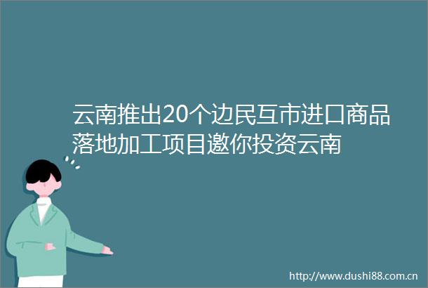 云南推出20个边民互市进口商品落地加工项目邀你投资云南
