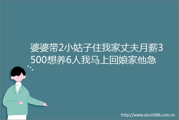 婆婆带2小姑子住我家丈夫月薪3500想养6人我马上回娘家他急了