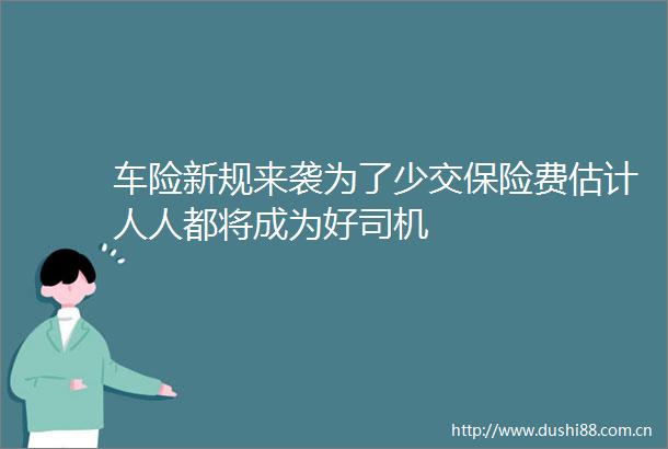 车险新规来袭为了少交保险费估计人人都将成为好司机