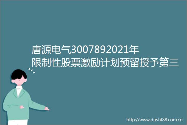 唐源电气3007892021年限制性股票激励计划预留授予第三个归属期限制性股票归属结果暨股份上市