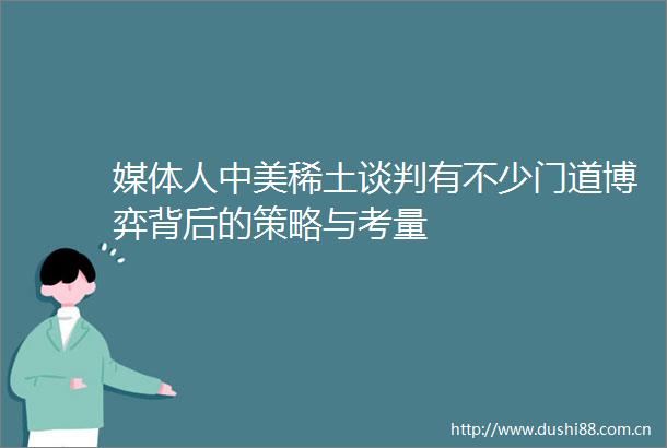 媒体人中美稀土谈判有不少门道博弈背后的策略与考量