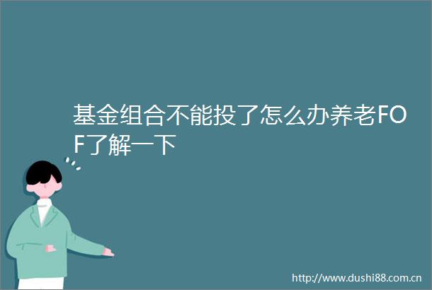 基金组合不能投了怎么办养老FOF了解一下