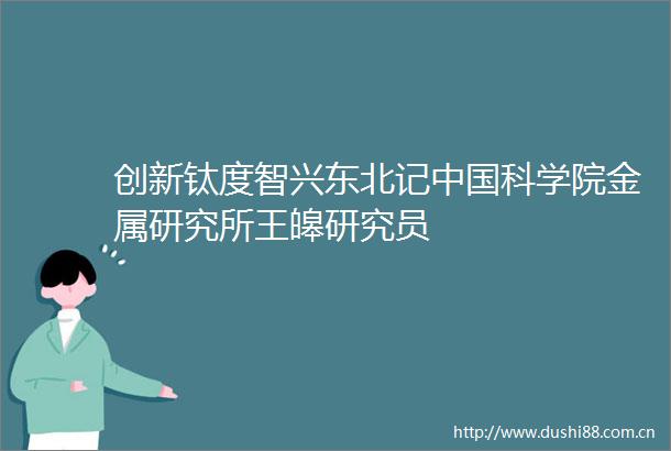 创新钛度智兴东北记科学院金属研究所王皞研究员
