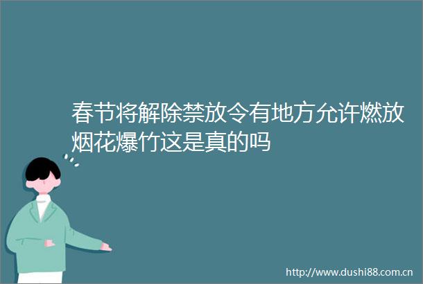 春节将解除禁放令有地方允许燃放烟花爆竹这是真的吗