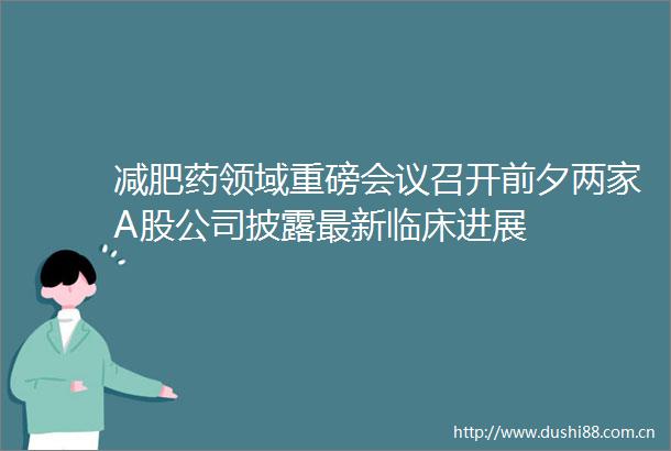 减肥药领域重磅会议召开前夕两家A股公司披露最新临床进展