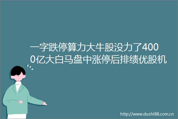 一字跌停算力大牛股没力了4000亿大白马盘中涨停后排绩优股机会来了