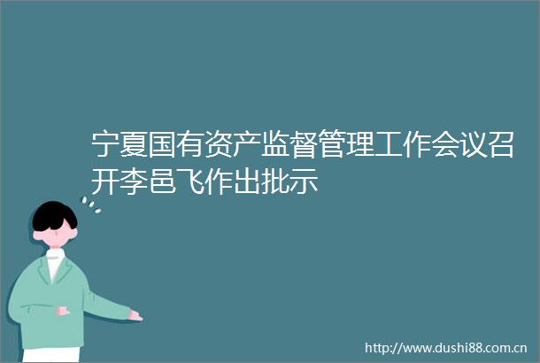宁夏国有资产监督管理工作会议召开李邑飞作出批示