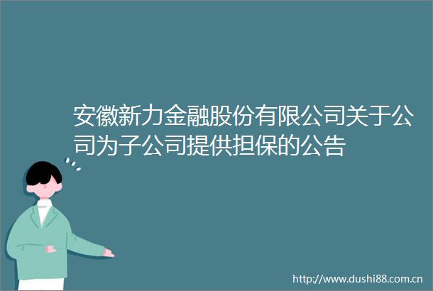 安徽新力金融股份有限公司关于公司为子公司提供担保的公告