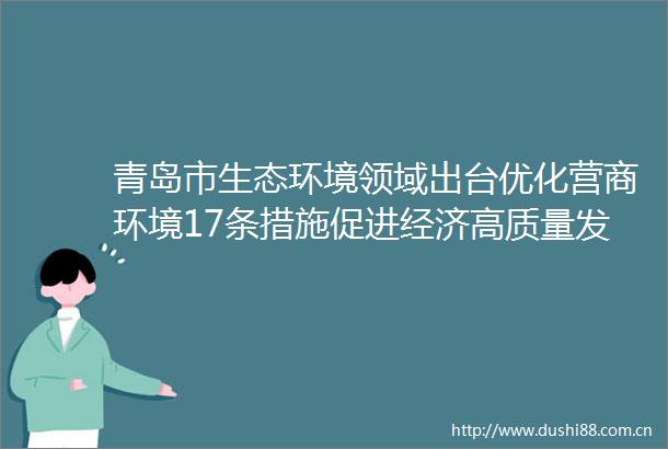 青岛市生态环境领域出台优化营商环境17条措施促进经济高质量发展