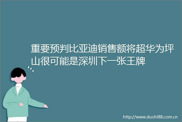 重要预判比亚迪销售额将超华为坪山很可能是深圳下一张王牌