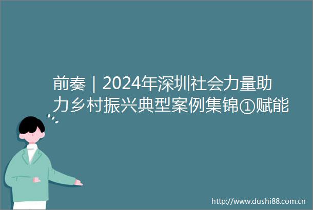 前奏｜2024年深圳社会力量助力乡村振兴典型案例集锦①赋能