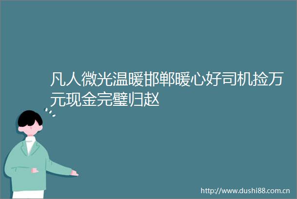 凡人微光温暖邯郸暖心好司机捡万元现金完璧归赵